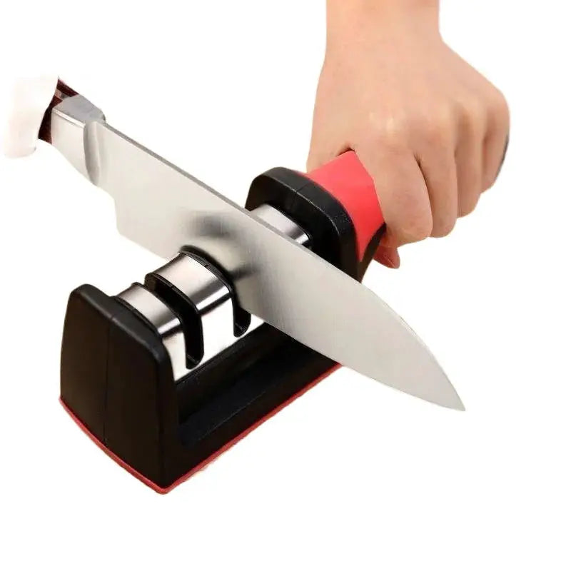 Kitchen 3-Stage Tungsten Carbide Knife Sharpener, Ergonomic Handle, Quick Sharpening Tool, Red & Black from PriceLows™
