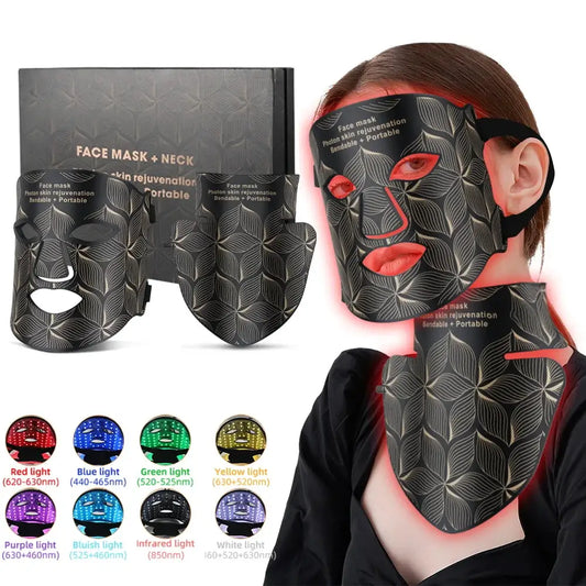 LED Facial Mask with Neck 8 color Near-infrared Red Facial and Neck Photon Oil Control Skin Firming Whitening and Anti Rednes from PriceLows™