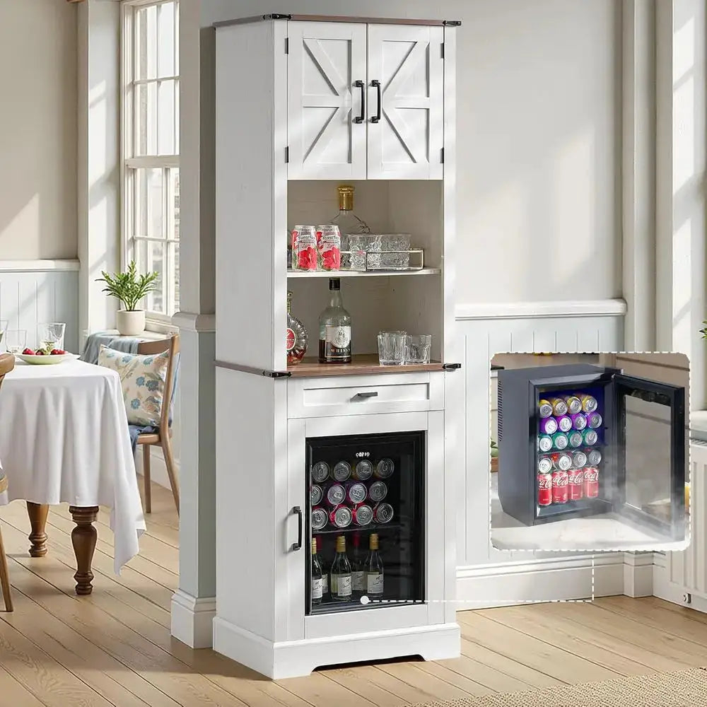 69 Ridged Armhouse Wine Cabinet with Storage Drawers & Adjustable Shelves for Home Bar, Dining, and Living Rooms from PriceLows™