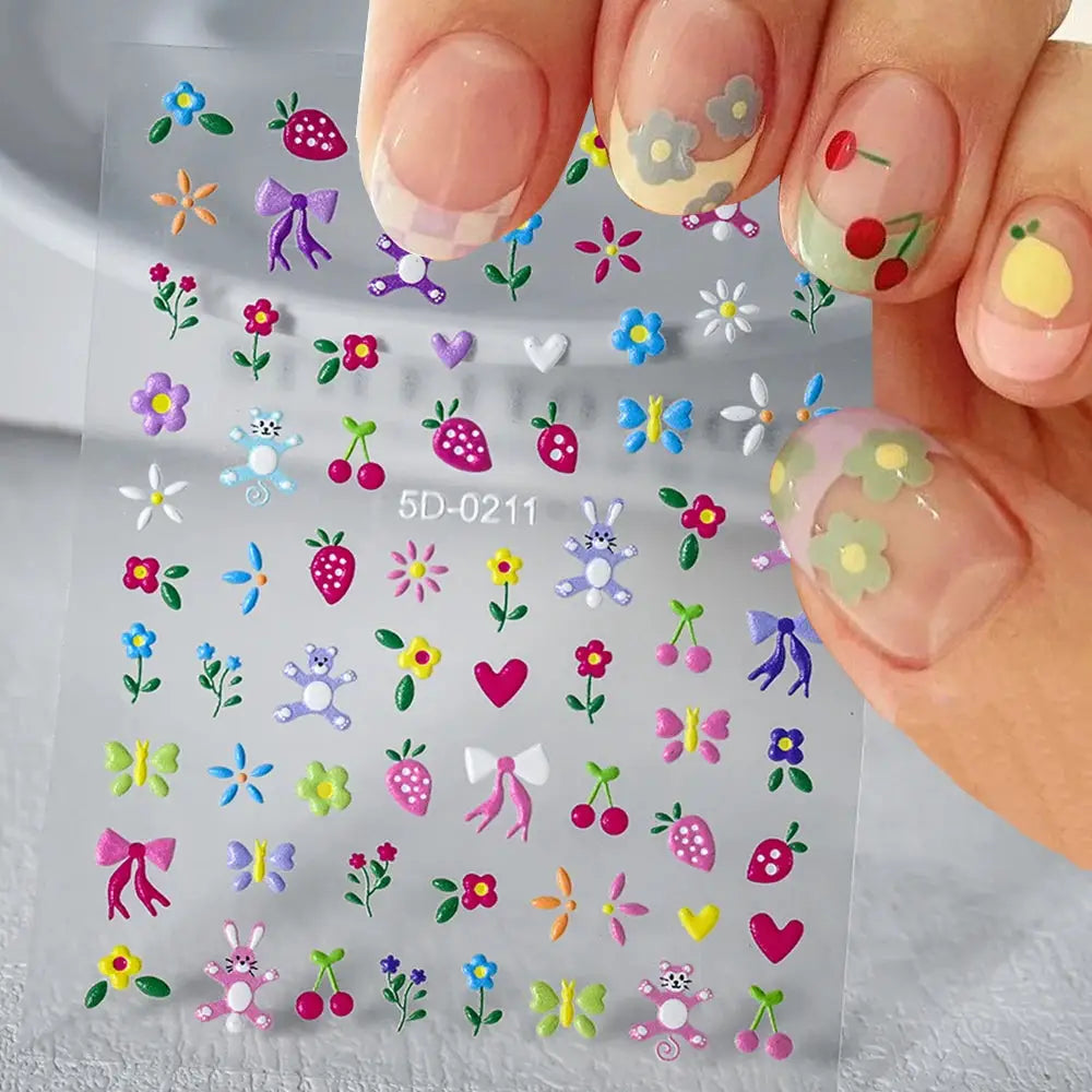 5D Pink Blue Floral Nail Art Stickers Petals Leaf Plant Embossed Nail Decals Spring Summer Flower Design for DIY Nail Supplies from PriceLows™