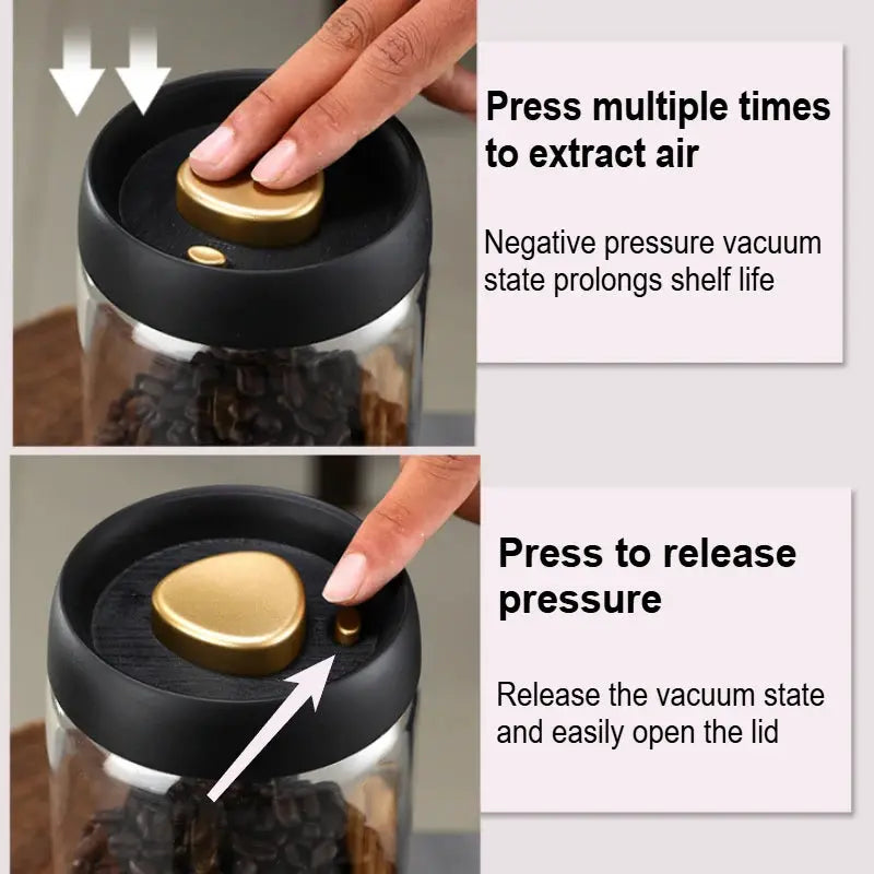 Coffee Beans Storage Jar | Airtight Vacuum Seal | Glass Bottle | Over 501ml