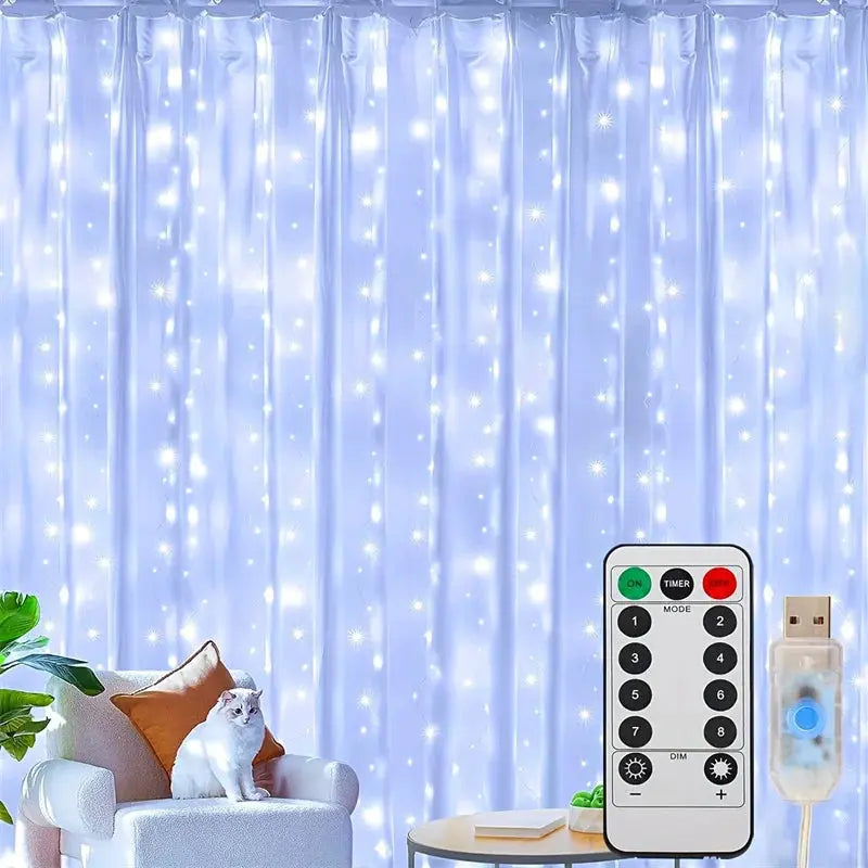 Holiday LED Curtain Light String USB Powered 8 Modes Christmas New Year Party Lights Home Wedding Birthday Room Decor Aesthetic from PriceLows™