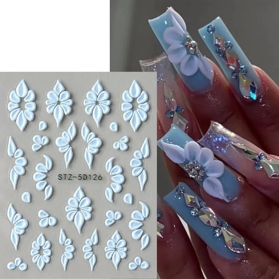 5D Embossed Flower Petal Vine Nail Art Sticker Decals Spring Summer Floral Nail Art Decorations Adhesive Sliders Foil Manicure from PriceLows™