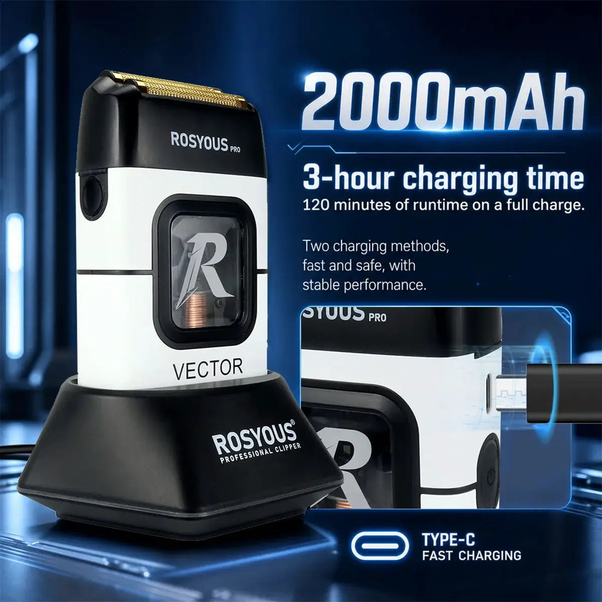 Men's Electric Shaver | 999W Motor | Dual Foil Head | Rechargeable