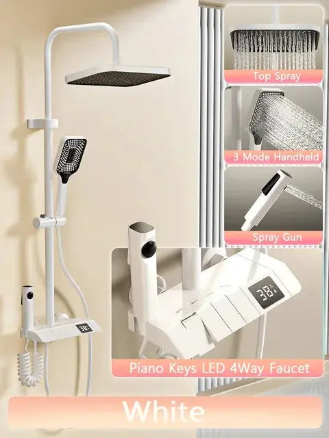 Shower Set | LED Display Brass | Bar Shape Polished | Black White Gray