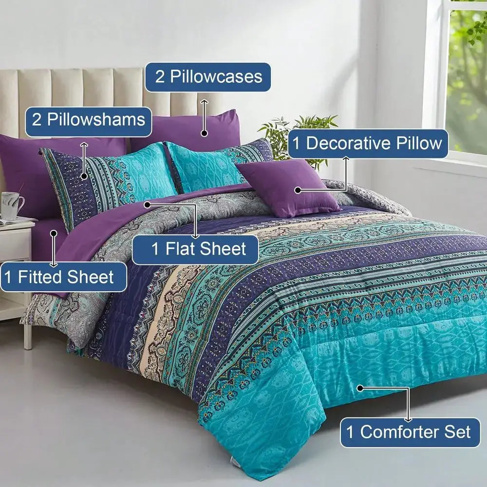 8 Pieces Burnt Orange Grey Purple Comforter Sets Queen King Size Boho Comforter Set Paisley Floral Comforter And Sheet Set Soft from PriceLows™