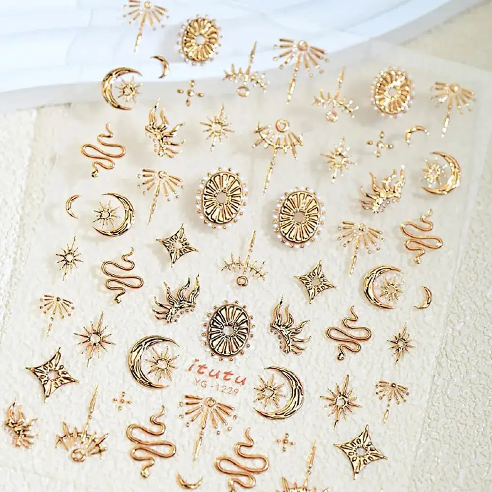 Gold Silver Snake Stars Nail Stickers for Nail Decoation Decals 5D Self-Adhesive Bronzing Stars Moon Totem DIY Supplies Slider from PriceLows™
