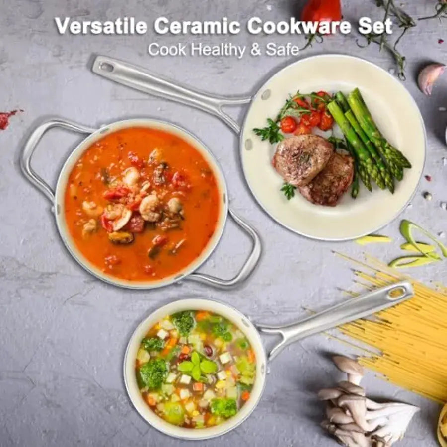 Pots and Pans Set, 7 Pcs Nonstick Ceramic Cookware Set, Kitchen Induction Cookware Sets, Pots and Pans Non Stick with Oven Safe from PriceLows™