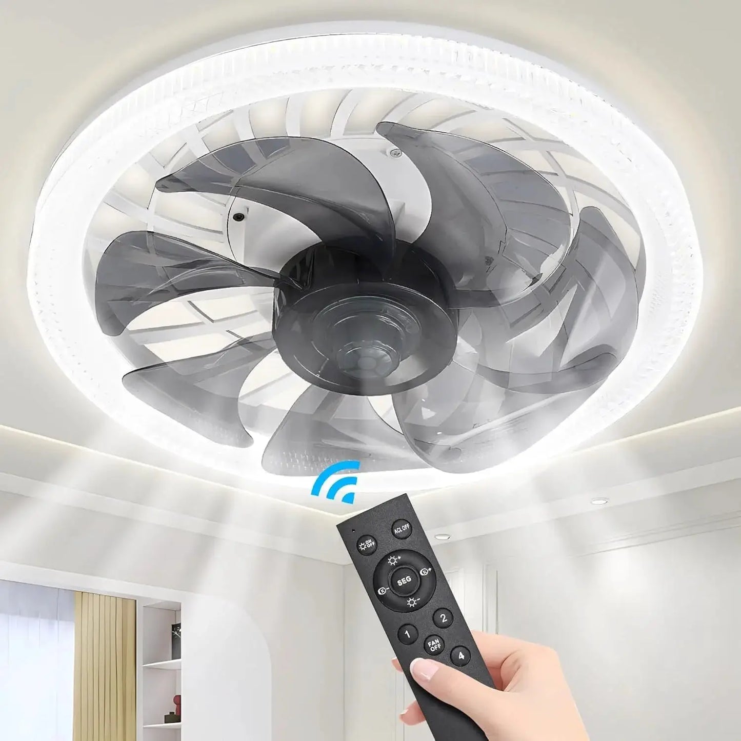 Ceiling Fan Light | Remote | Dimmable 3000K to 6500K | Low Profile Mount