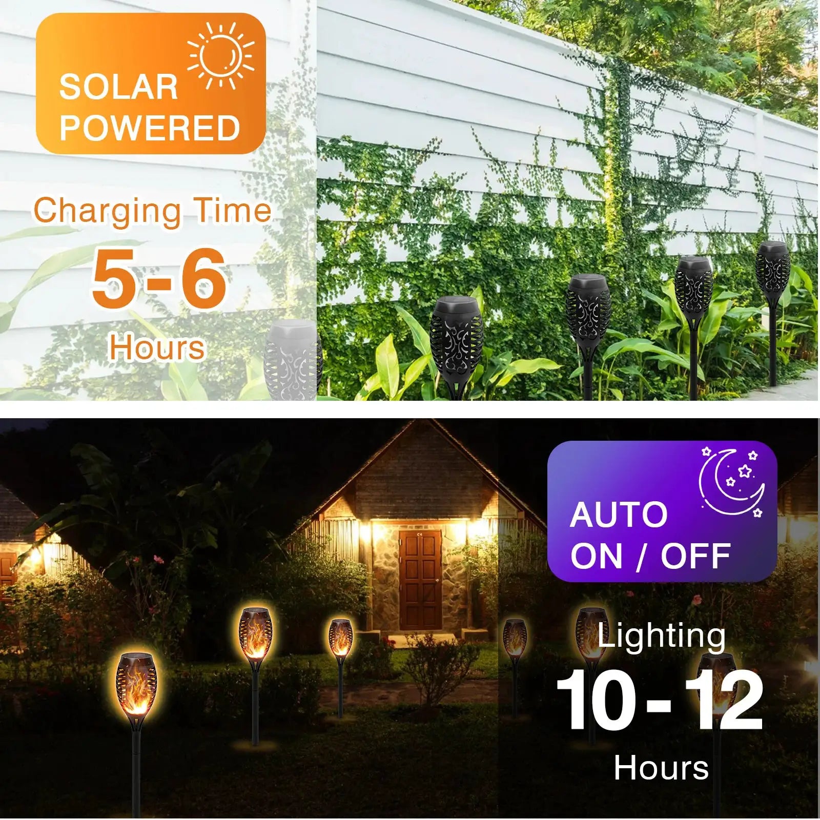 6Pack Solar Lights Outdoor Powered LED Flickering Flame Light Waterproof Orange for Garden Decor Outside Patio Pathway Yard from PriceLows™