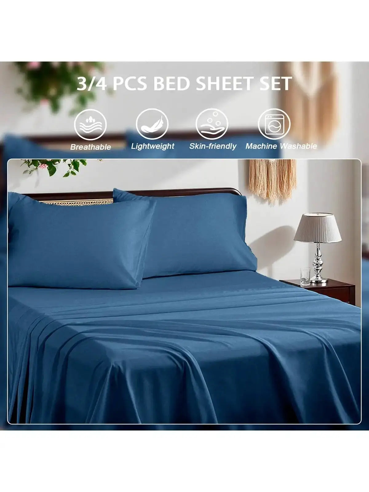 3/4 Piece Bed Sheet Set Soft Breathable Hotel Luxury Summer bedding Twin Flat Fitted Sheet Pillowcase from PriceLows™