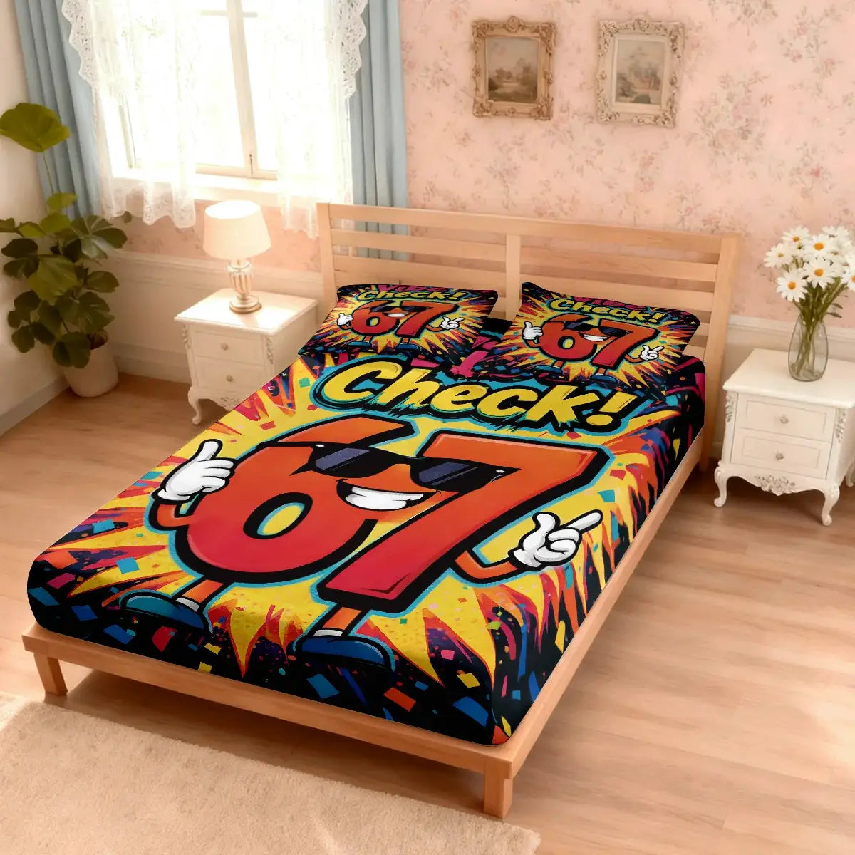 3pcs Funny 67 Element Printed Coreless Bed Sheet Set, Multi Size Soft Bed Cover, Bedroom Bedding Decoration, Machine Washable from PriceLows™
