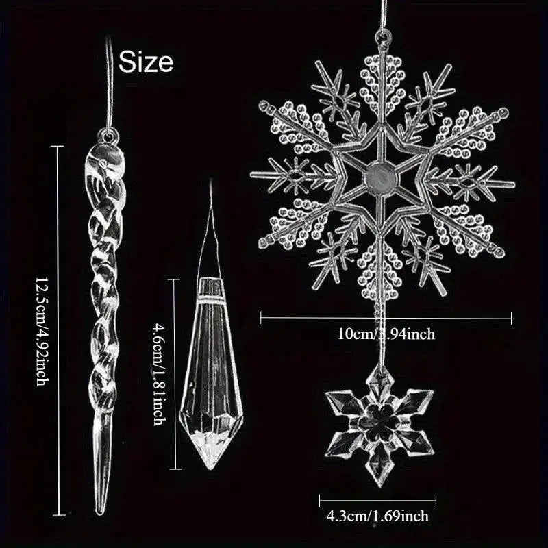 Acrylic Snowflake Ornaments | Clear Crystal Look | Ready To Hang | 12 24 Pcs
