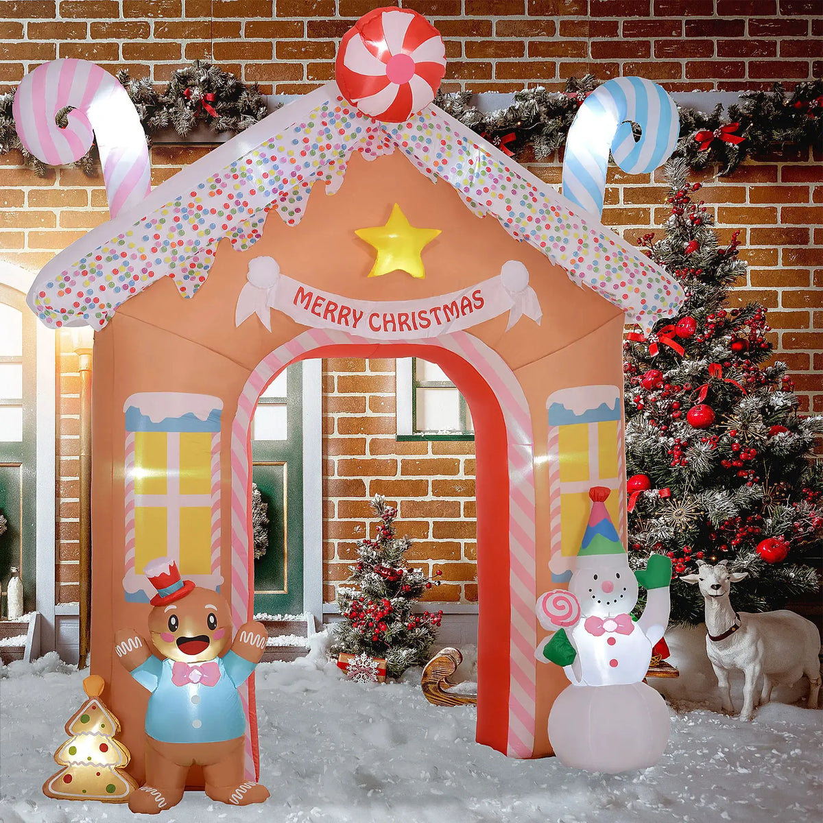 Christmas Inflatable Gingerbread Archway | 10 Feet | Built-In LED Lights