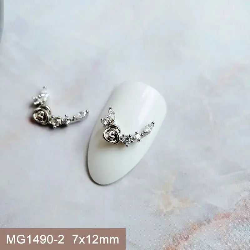 10pcs Valentine's Day Pink Love Heart Ribbon Zircon Metal Nails Jewelry Decorations Nail Art Accessories Charms Parts Supplies from PriceLows™