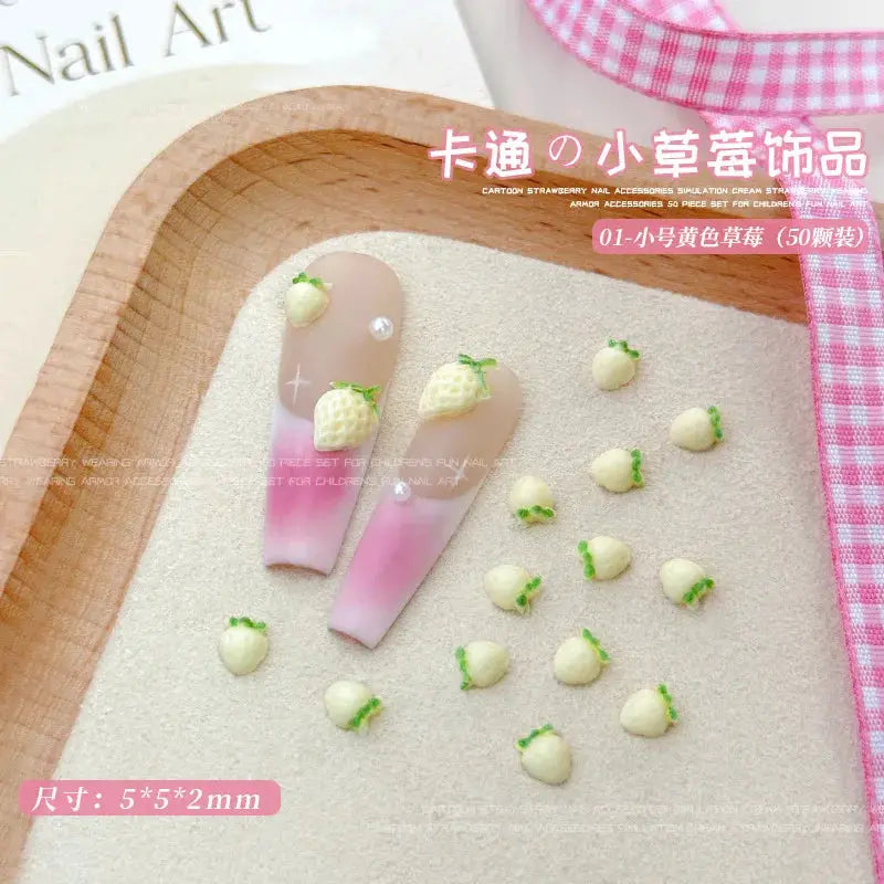 58Pcs New Cute Strawberry Mini Resin Nail 3D Art Stickers Kawaii Decorations Carfts Stones For Korean Nail Art Decorations from PriceLows™
