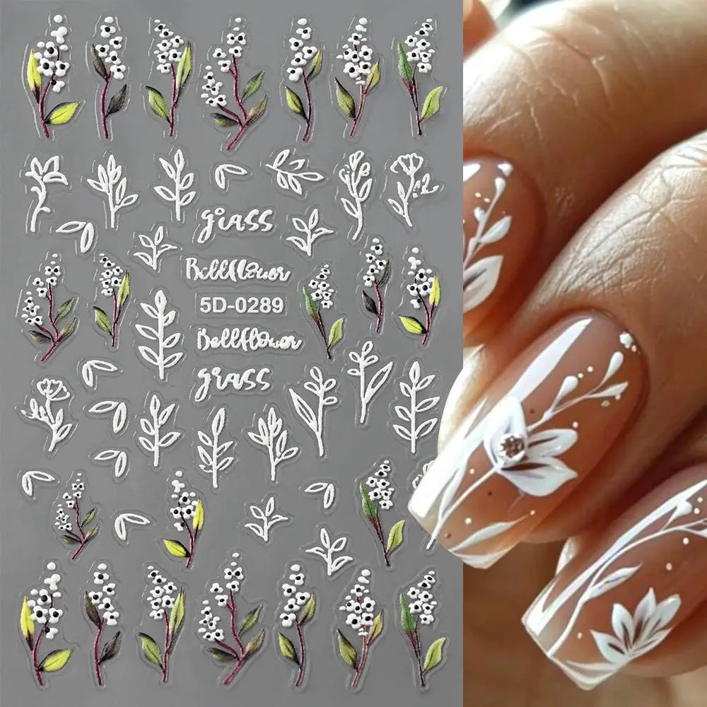 5D Pink Blue Floral Nail Art Stickers Petals Leaf Plant Embossed Nail Decals Spring Summer Flower Design for DIY Nail Supplies from PriceLows™