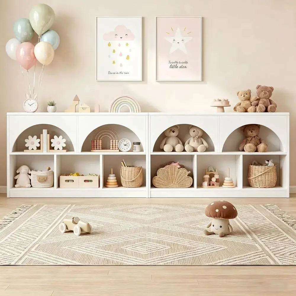 2-Piece Arched Wooden Bookcase Set for Kids, 5-Section Storage Organizer for Toys and Books, Suitable for Playrooms, Nurseries, from PriceLows™