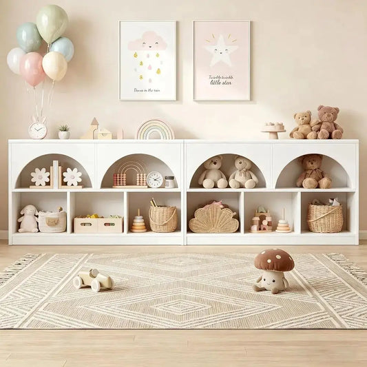 2-Piece Arched Wooden Bookcase Set for Kids, 5-Section Storage Organizer for Toys and Books, Suitable for Playrooms, Nurseries, from PriceLows™