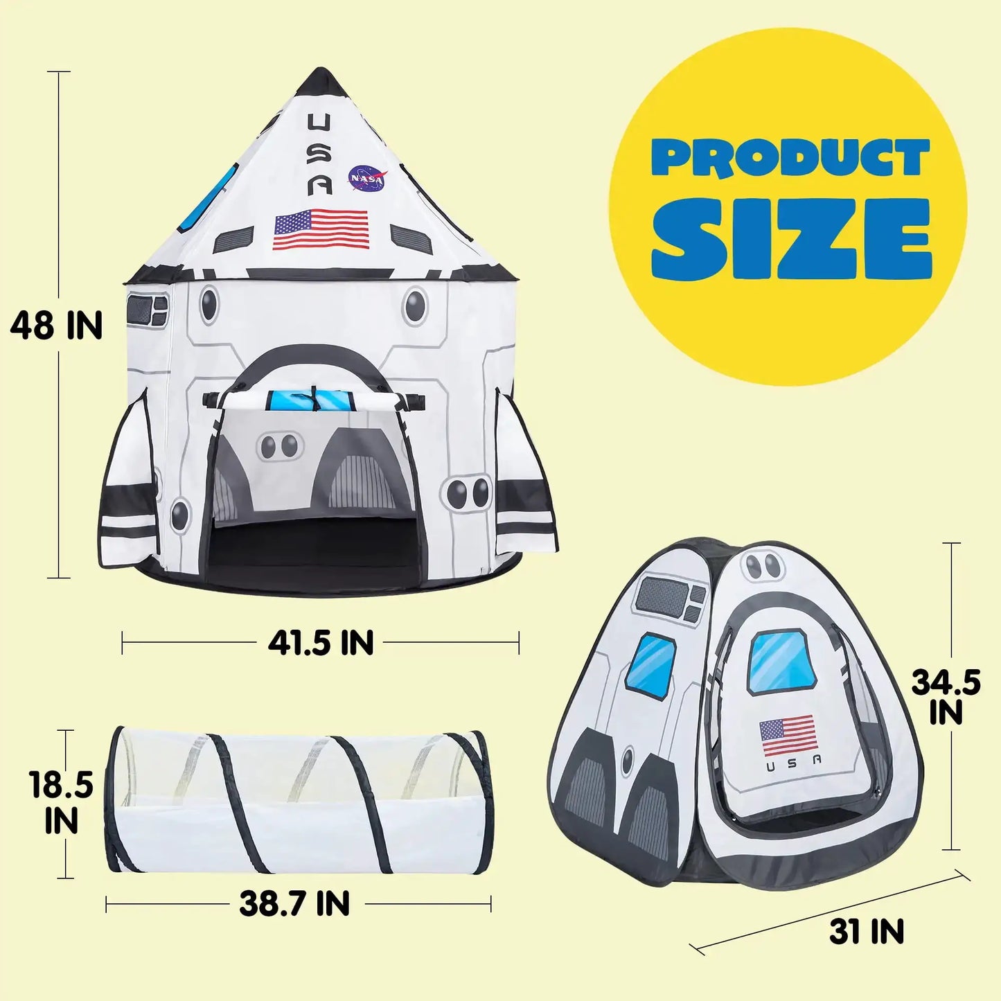 Joyfy Rocket Ship Play Tents Set Pop up Play house with Tunnel 3-Piece Play Tent for Kids Pretend Play Birthday Gift from PriceLows™