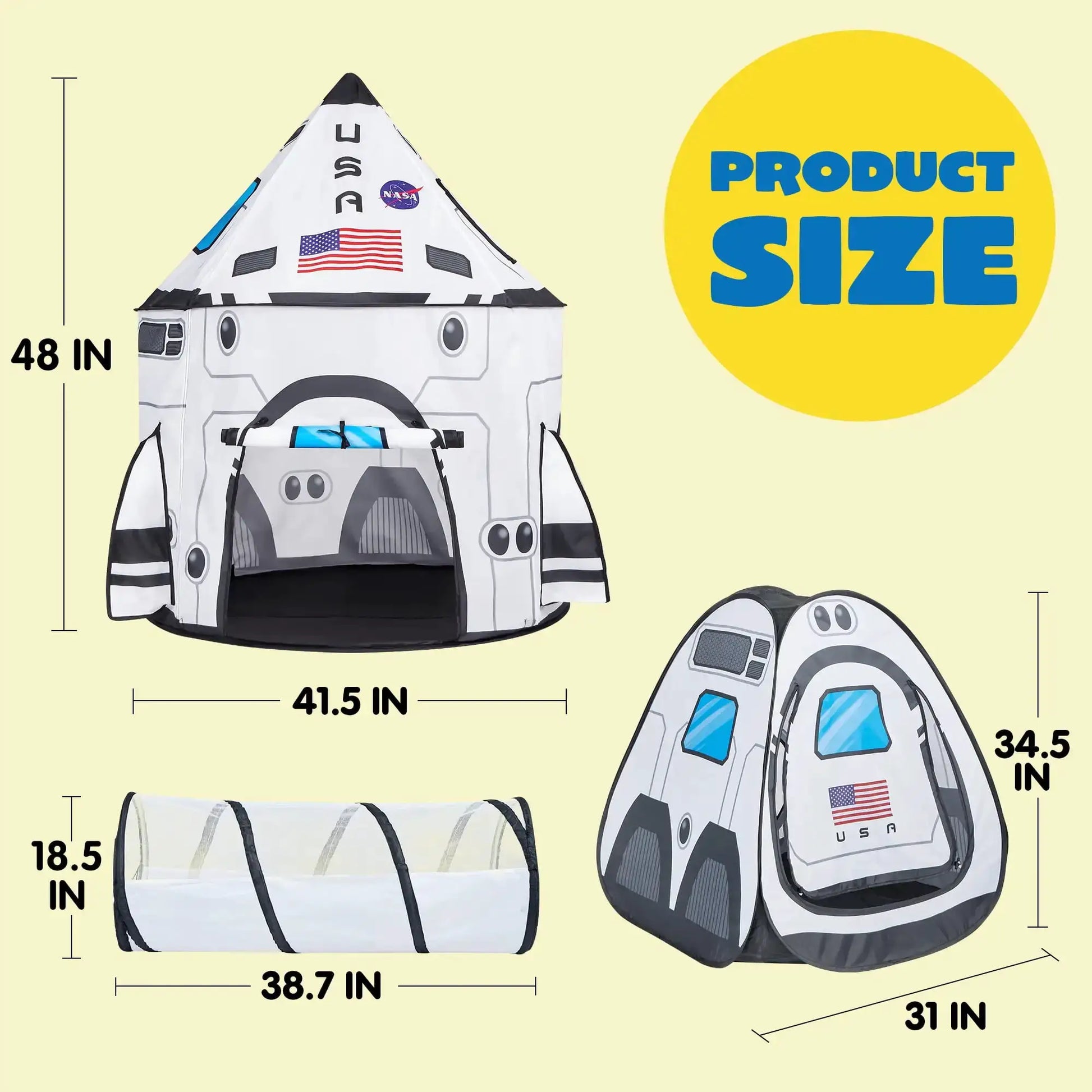 Joyfy Rocket Ship Play Tents Set Pop up Play house with Tunnel 3-Piece Play Tent for Kids Pretend Play Birthday Gift from PriceLows™