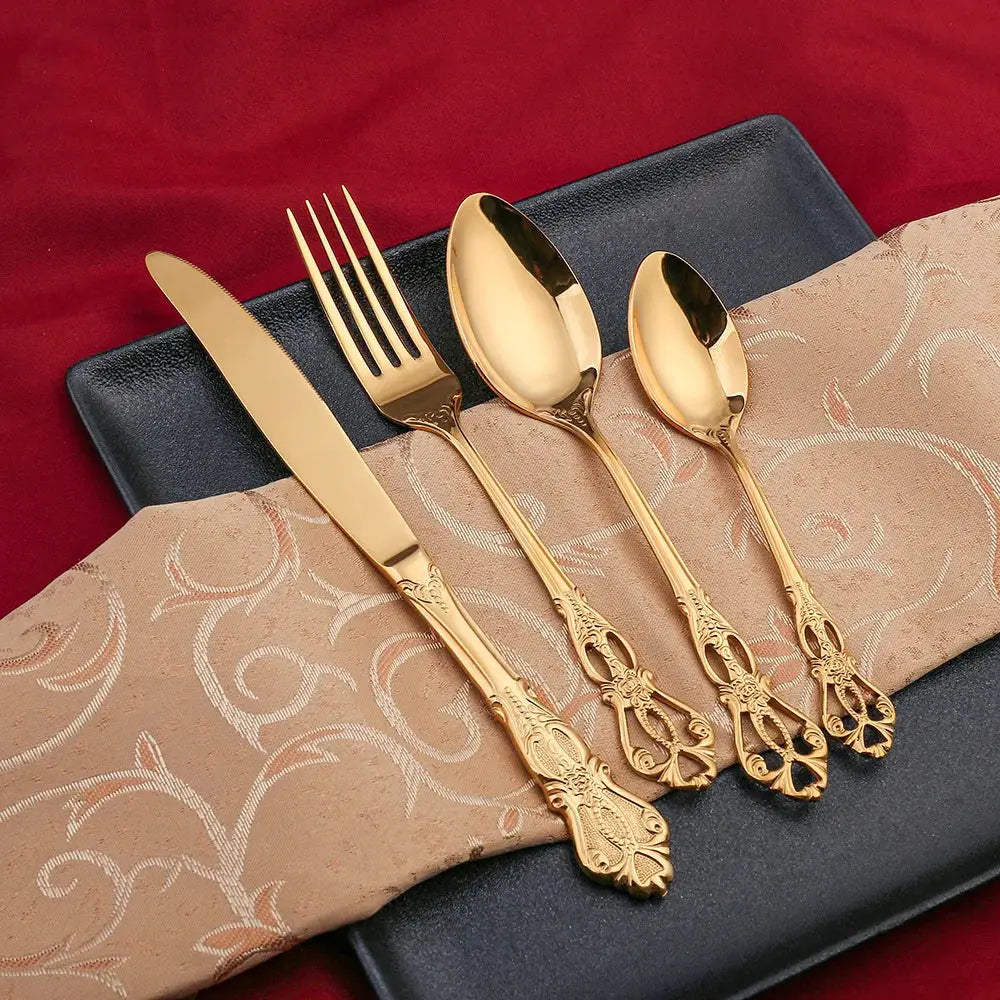 24pcs Cutlery Set Gold Dinnerware Stainless Steel Royal Spoon Forks Knives Kitchen Western Dinner Silverware Tableware Gift from PriceLows™