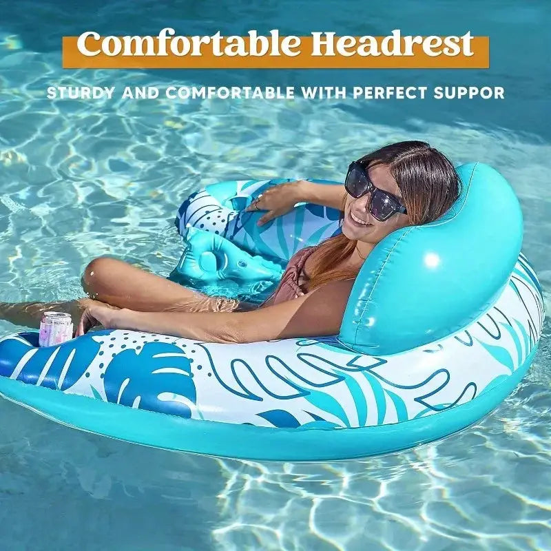 Inflatable Pool Chairs | Headrest Comfort | Cup Holders | 2 Pack