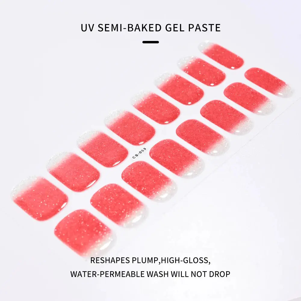 1Pcs Semi-Cured UV Gel Nail Sticker Pure Color Full Cover Waterproof Long-lasting Nail Strips 16Tips DIY Nail Polish Stickers *& from PriceLows™