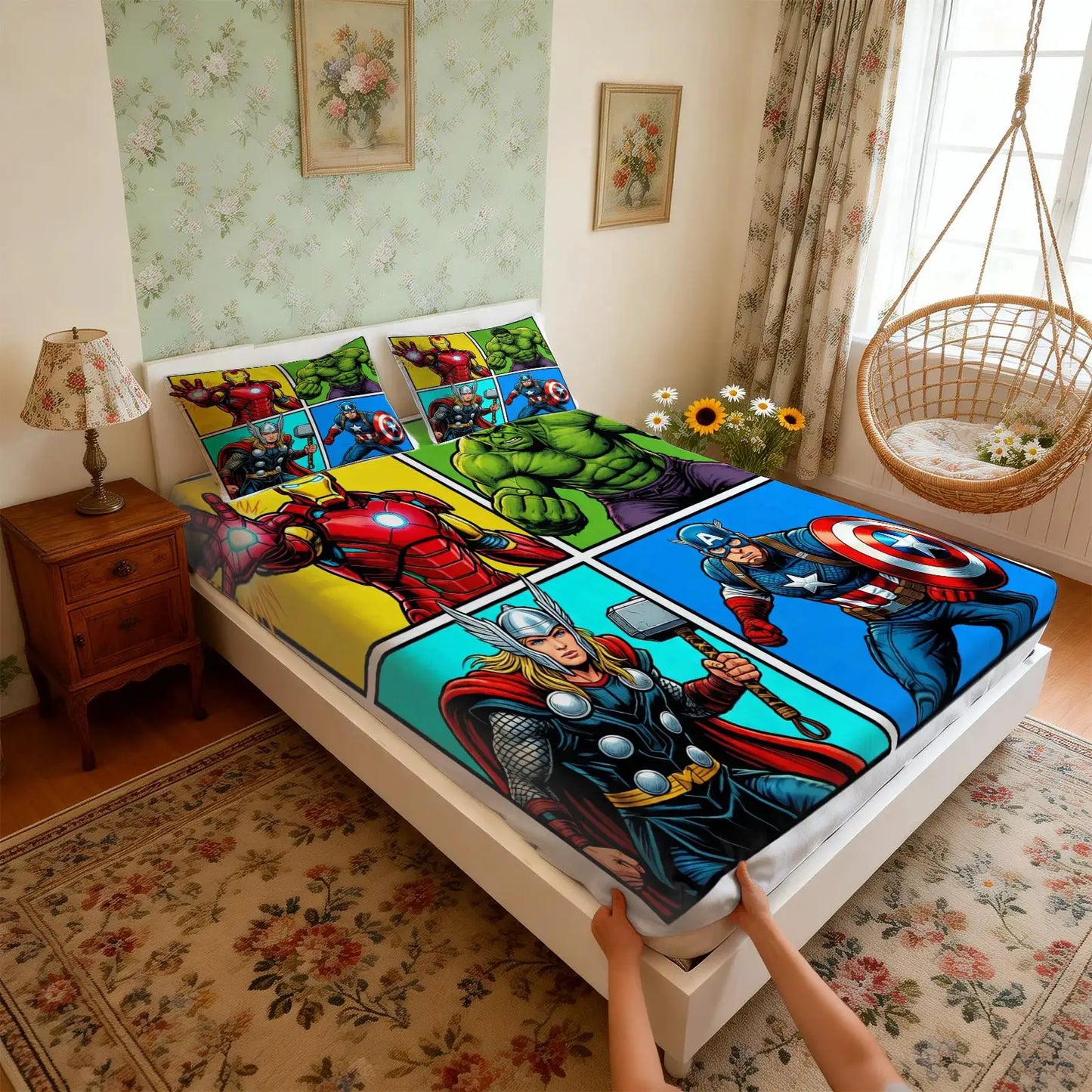3Pcs Marvel Avengers Fitted Sheet Set With 2 Pillowcases Soft Deep Pocket Bed Sheet Superhero Bedding ForTeen Bedroom Decor from PriceLows™