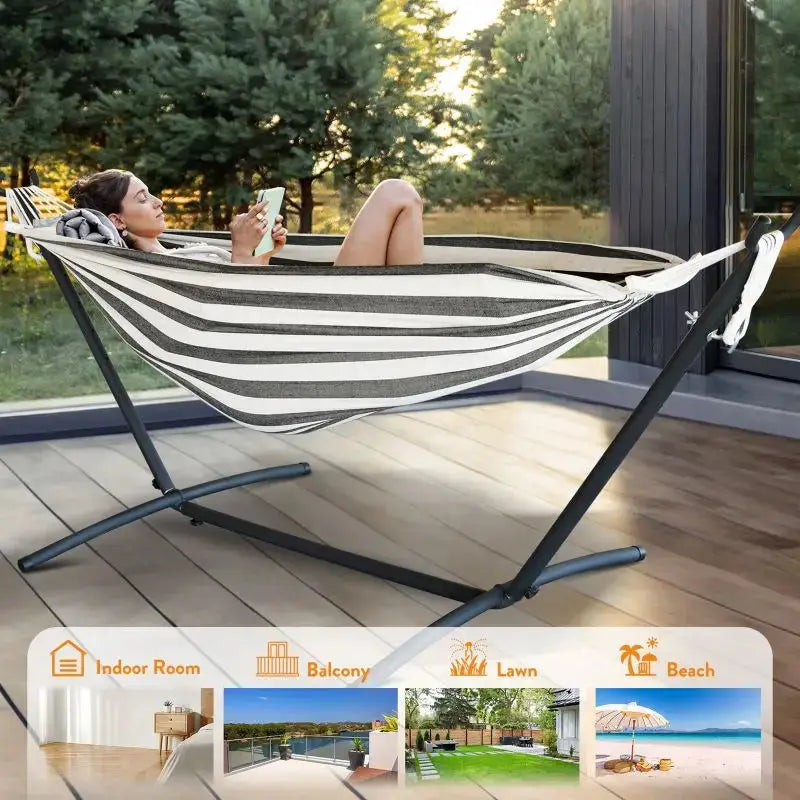 Gyroor Adjustable Stand Hammock - 600lb Capacity Stylish Hammock Bed with Storage Bag for Outdoor Relaxation from PriceLows™