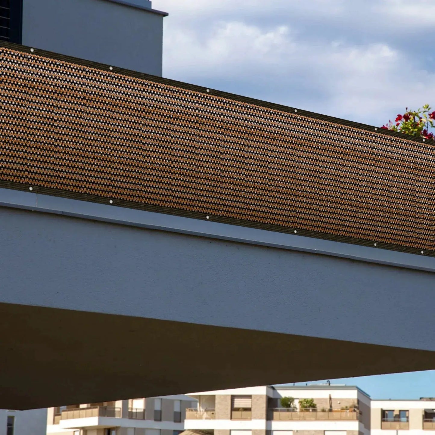 Balcony Privacy Screen | Beige White Stripe | Custom Sizes | Sunshade Net