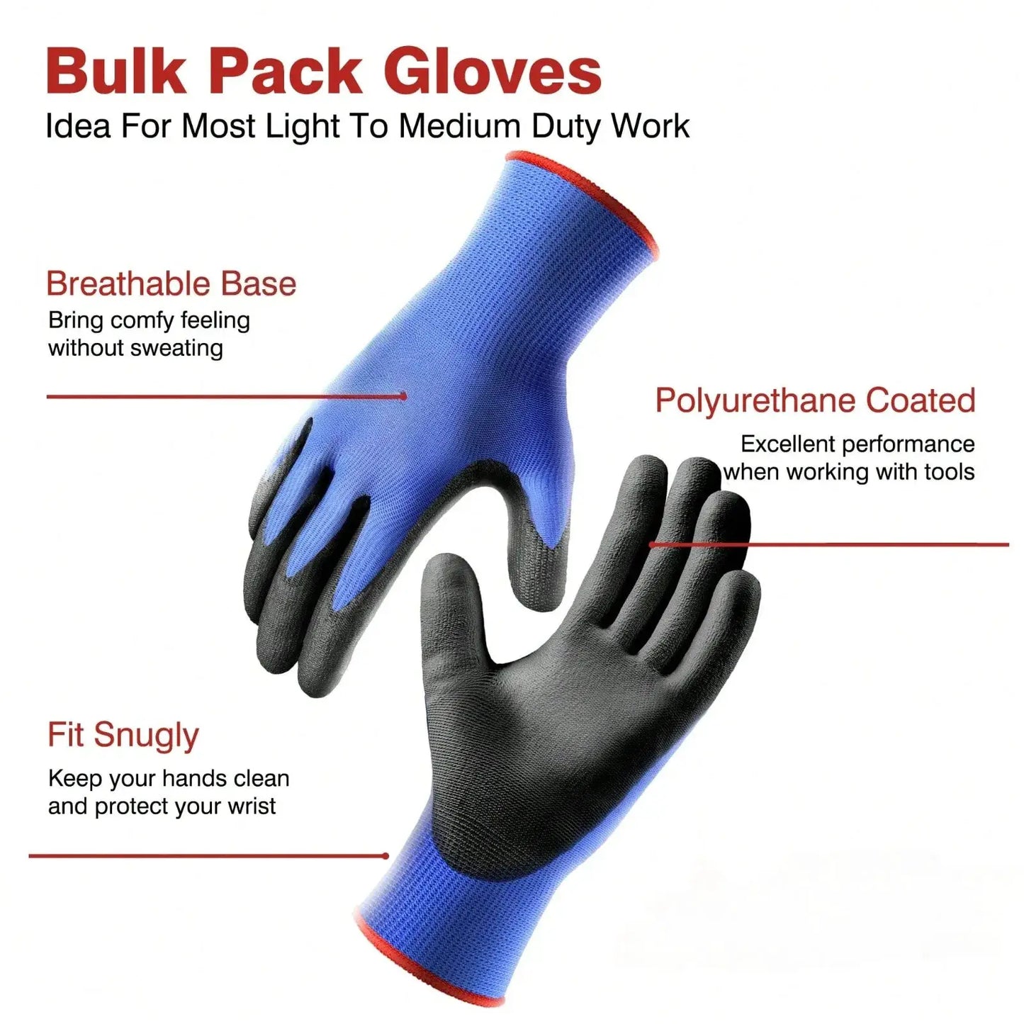 24PCS/12PCS PU Garden Work Gloves , Coated Nylon Gloves For Men And Women, Anti-Slip Grip, Durable, Lightweight, Ideal For Construction, Warehouse, Gardening, Repair, Anti-Slip Durable Protective Gloves For Construction, Indu from PriceLows™