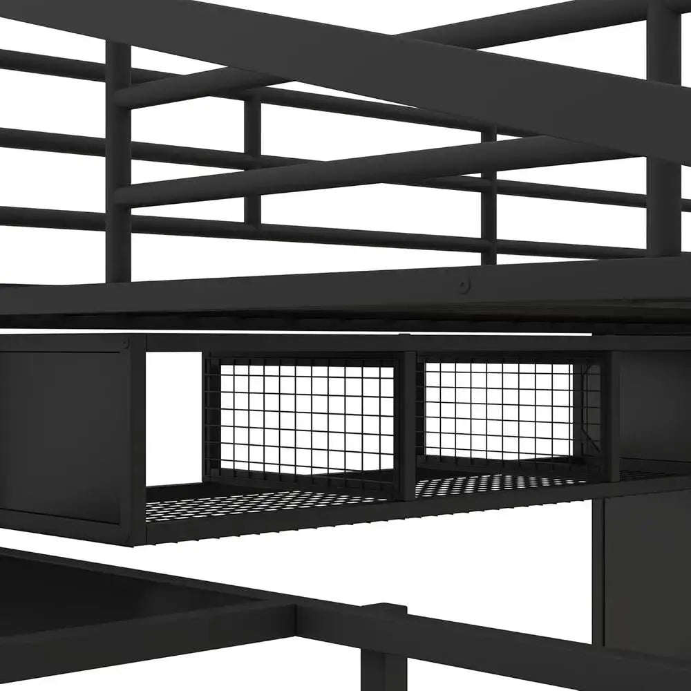 Full-Size Metal Loft Bed with Stairs, Wardrobe, Storage, Desk and Drawers Cabinet for Kids, Teens, and Adults in Black from PriceLows™