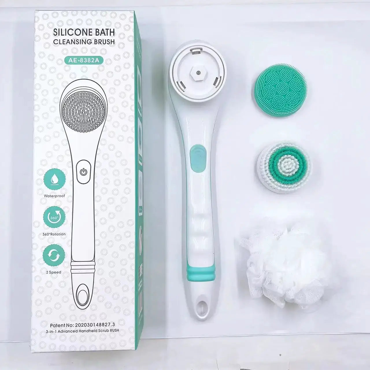 Electric Bath Brush | Long Handle | Waterproof | Replaceable Heads
