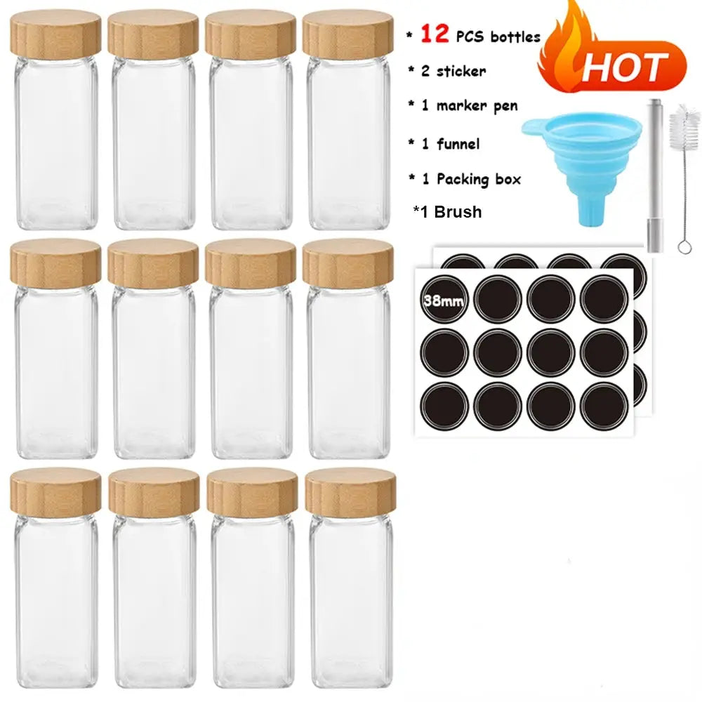 Glass Spice Jars | Bamboo Lids | Clear Glass | 6 12 24 Pcs
