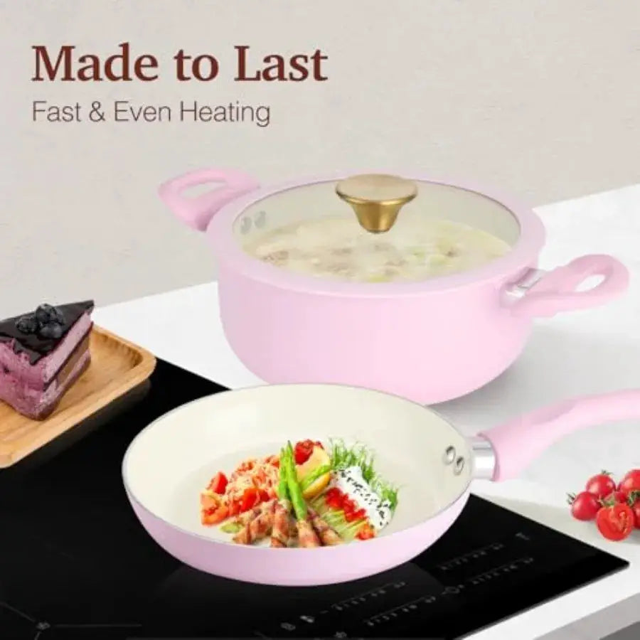 Pots and Pans Set Non Stick Ceramic Cookware Set 11-Piece Induction Cookware Non Toxic Healthy Kitchen Cooking Set Gold Knobs L from PriceLows™