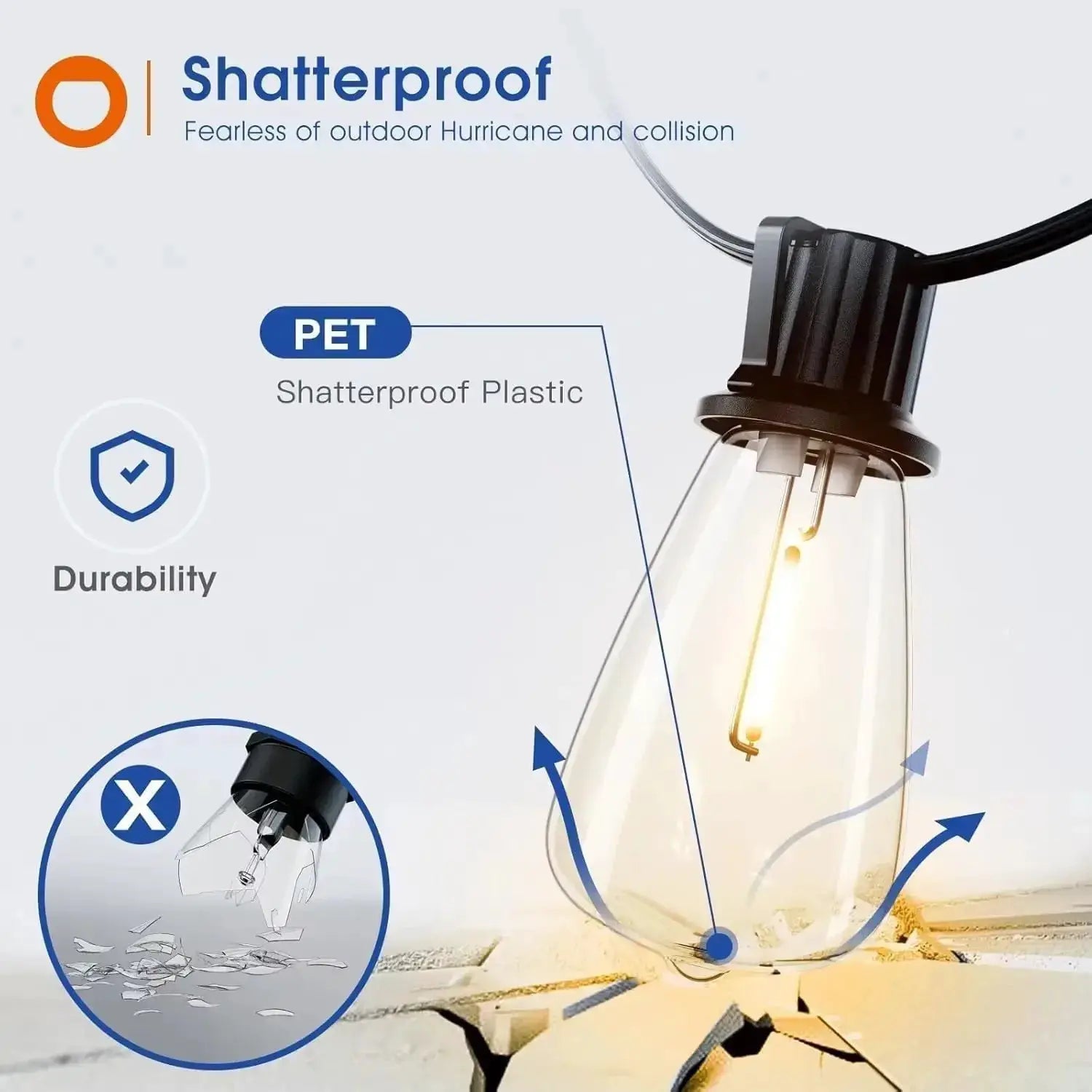 150FT LED Outdoor String Lights Waterproof Patio Lights Shatterproof ST38 Replaceable Bulbs Dimmable Outside Hanging Lights from PriceLows™