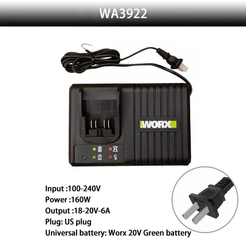 WORX 20V Charger 2.0A/6A 20V 2A Dual Out 2A FanCooling 6A with Multi-Model Charge Protection Universal Green Battery Platform from PriceLows™
