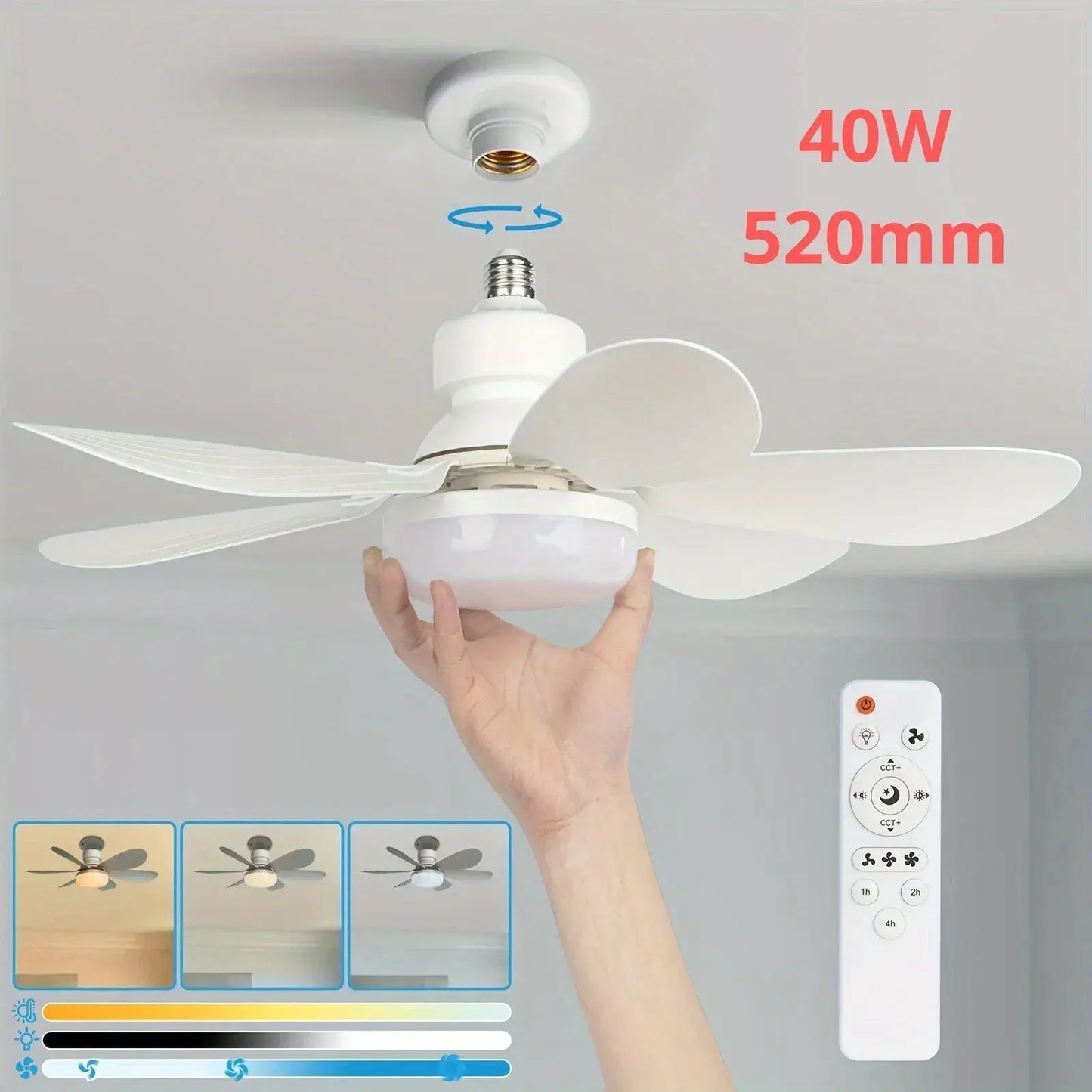 Ceiling Fan With Light | E26 E27 Base | Remote Included | 20.5in