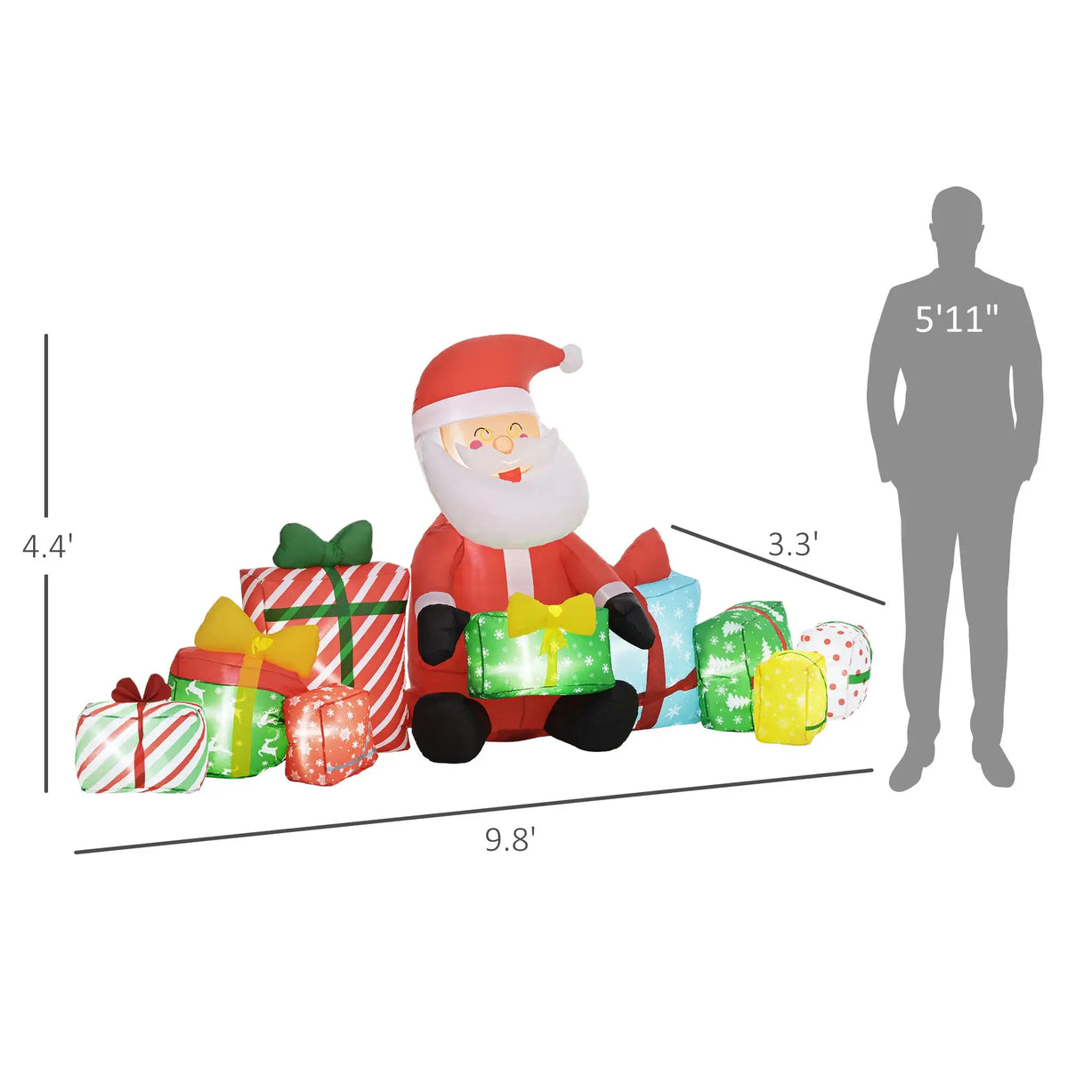 Christmas Inflatable Santa | White LED Lights | Outdoor Lawn Decor | 4 Ft Tall