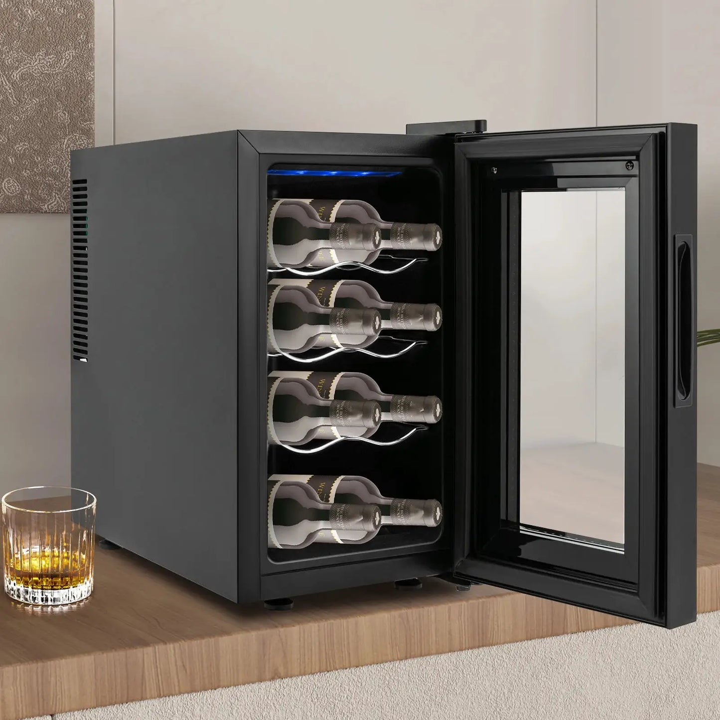 23L/6.08gal Four-tier 8 Bottle Wine Cellar Clear Window, Wine Fridge, Beverage Wine Chiller for Home, Office, Hotel, Bar,or Club from PriceLows™