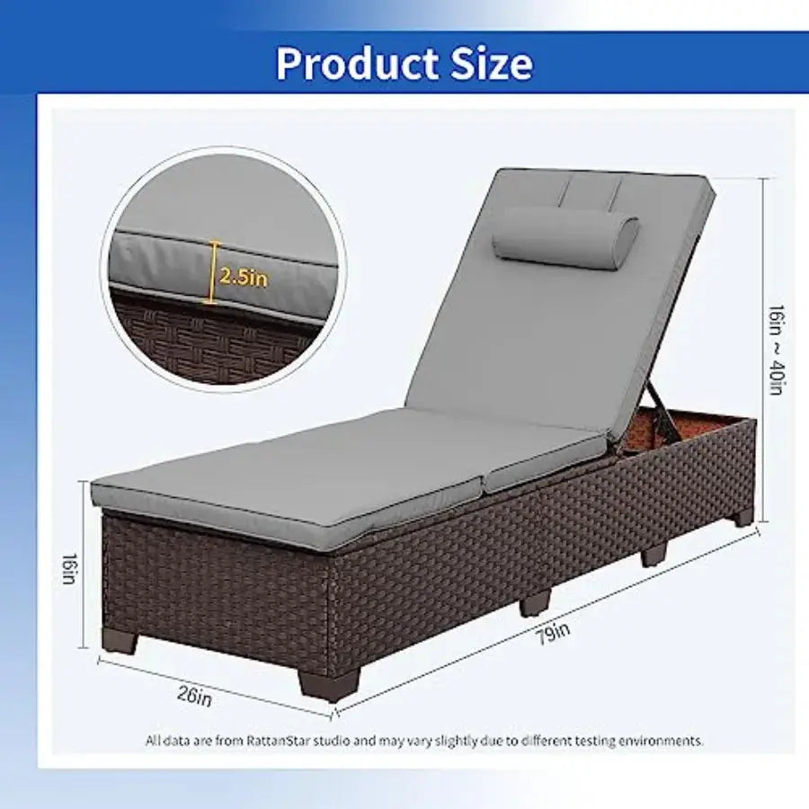 Brown Wicker Patio Chaise Lounge Chairs Set of 2 Outdoor Chaise Lounge Pool Lounge Chairs Poolside Recliner Chairs with Grey Cu from PriceLows™