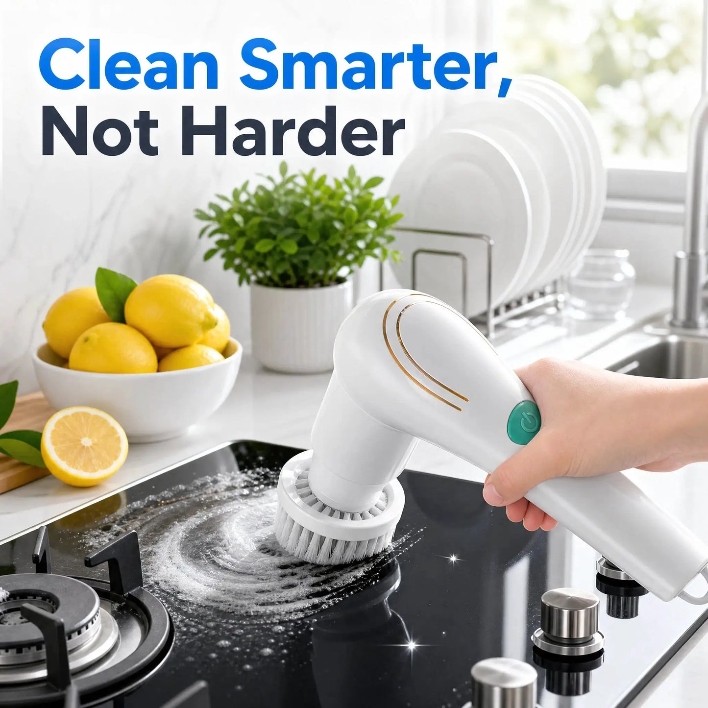 Electric Spin Scrubber | Cordless Design | Five Head Set | Compact Size