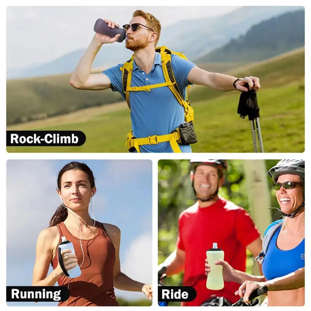 Handheld Collapsible Cycling Bottle 350ml Capacity Wide Mouth Hydration Bottle Silicone Soft Flask Gym from PriceLows™