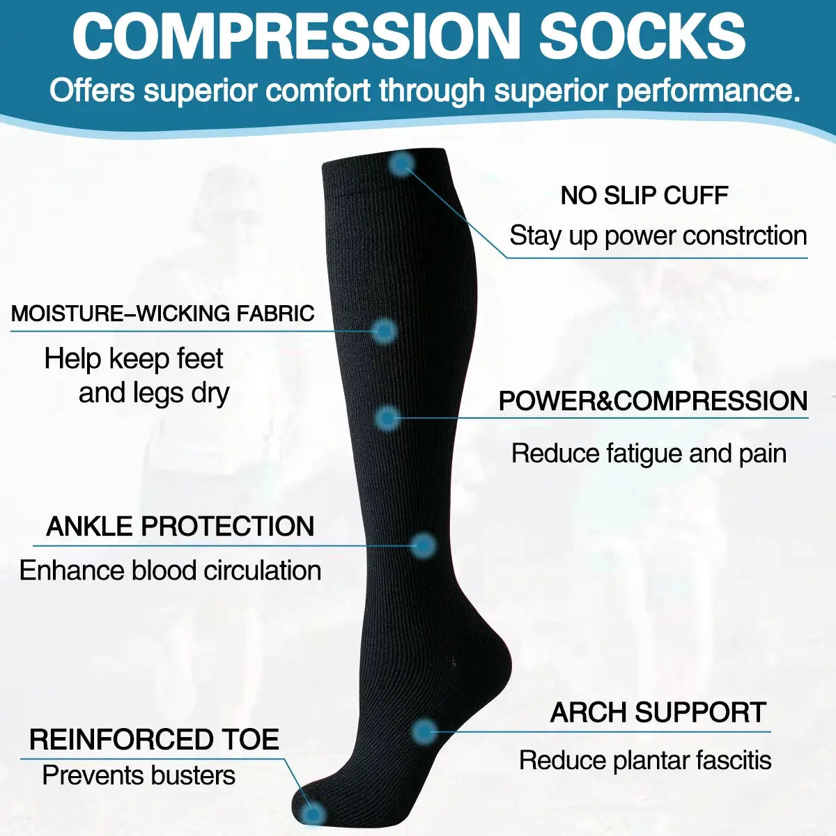 Compression Socks | Women Knee High | Solid Color | Athletic Support