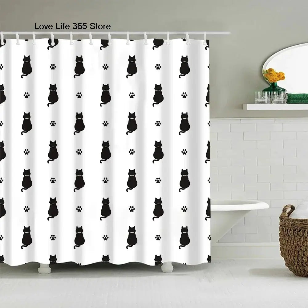 Puppy Cat Cute Cartoon Shower Curtains Washable Fabric Polyester For Bathtub Art Bathroom Decor Partition With Hooks Waterproof from PriceLows™