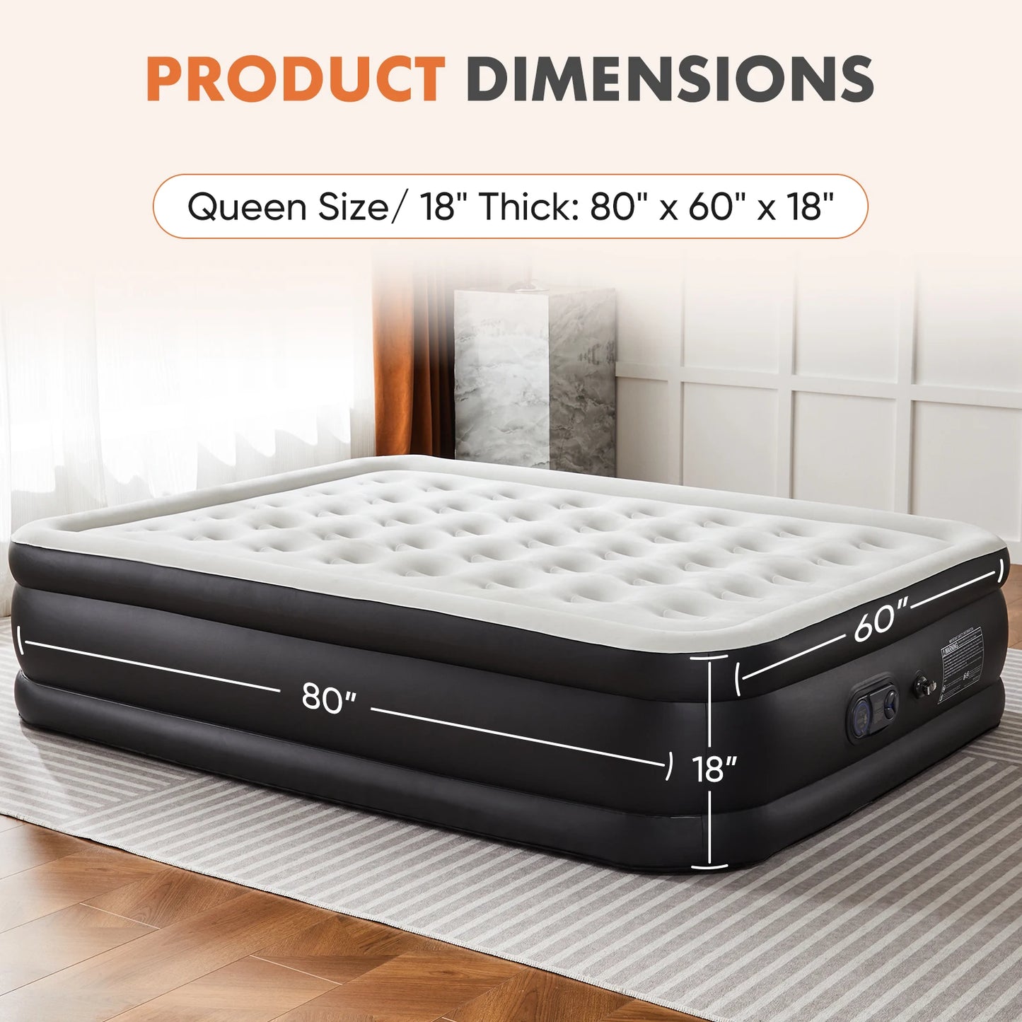 Air Mattress | 18 Inch Tall | Built In Pump | 660 Lbs Capacity