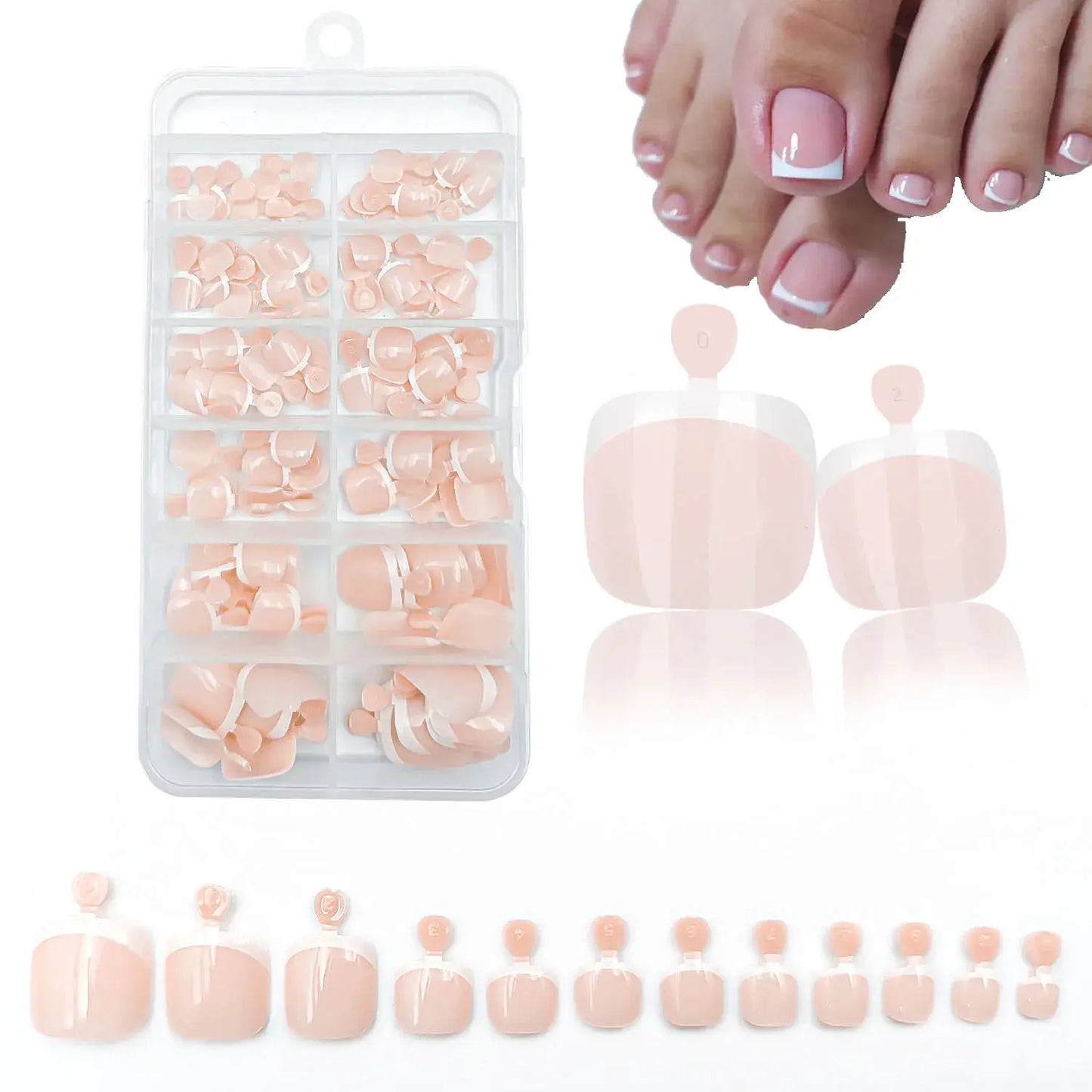 Press On Toenails | Glossy Nude Pink French Tips | 120 Pcs | Size S