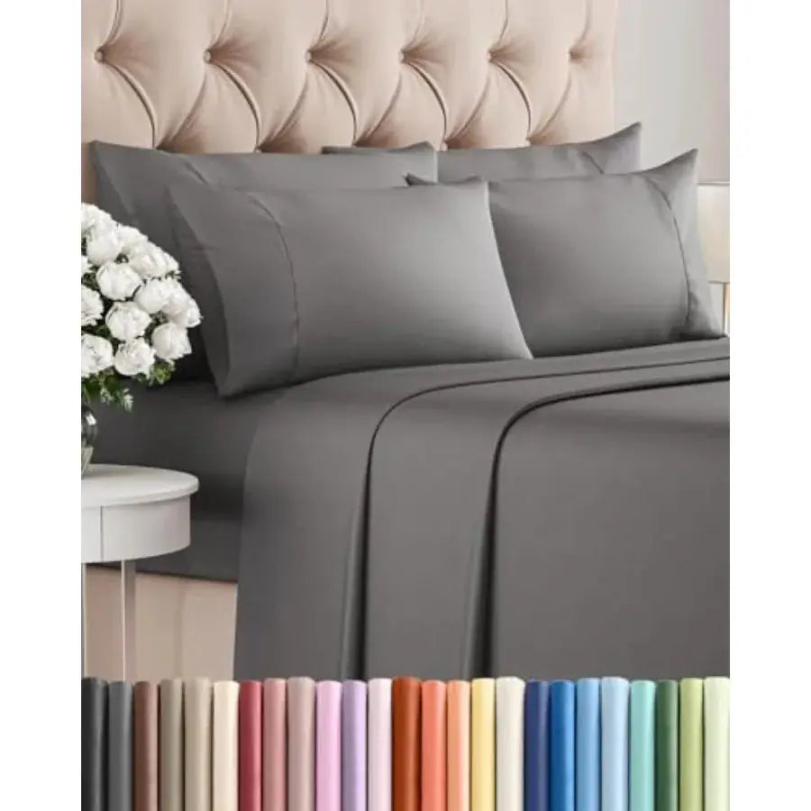 6 Pcs Sheet Set - Comfy, Breathable Cooling - Hotel Luxury Bedding for Women, Men,,Teens - 1 Flat 1 Fitted Sheet 4 Pillowcases from PriceLows™