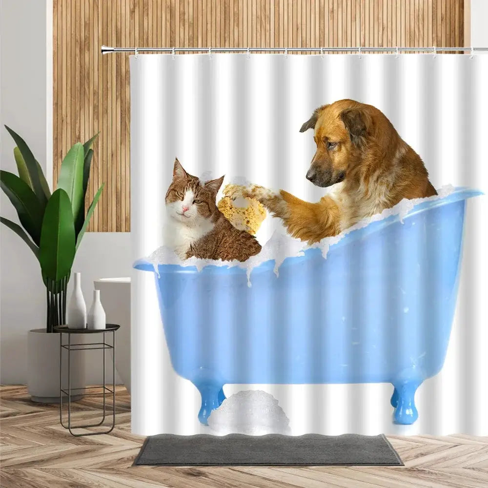 Cartoon Cute Animal Shower Curtain Cat Dog Anime Printed Bathroom Decor 3D Waterproof Bath Fabric Home Curtains For Children from PriceLows™